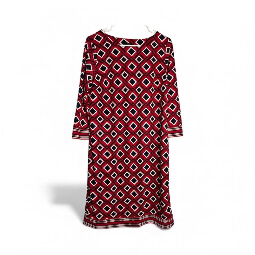 Talbots Red and Black Geometric Pattern Dress SZ Medium Business Woman, Elegant